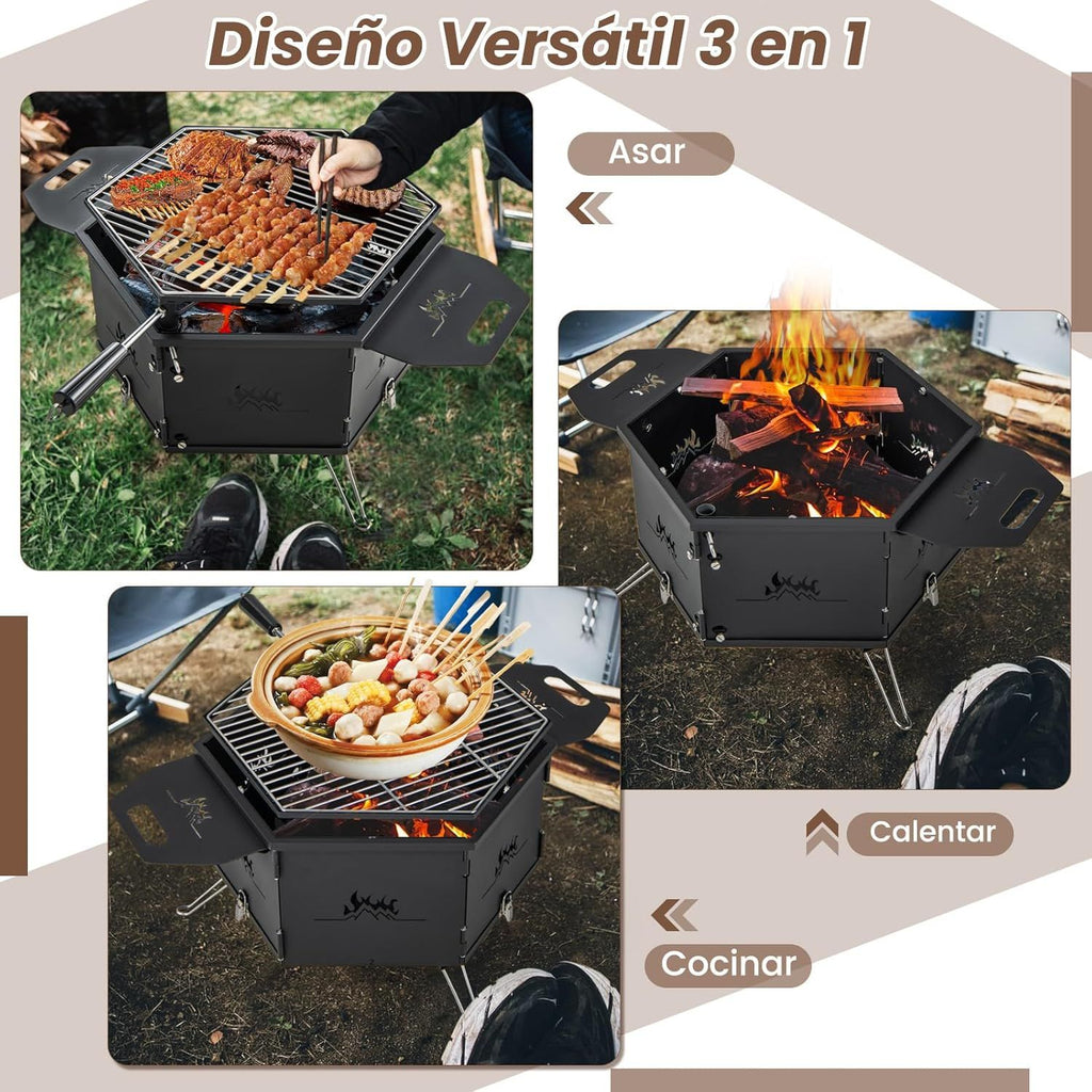 Barbacoa Carbon Grande Barbacoas De Carbon Y Leña Con Cuerpo Y Patas Plegables Costway 77 X 74 X 38 Cm
