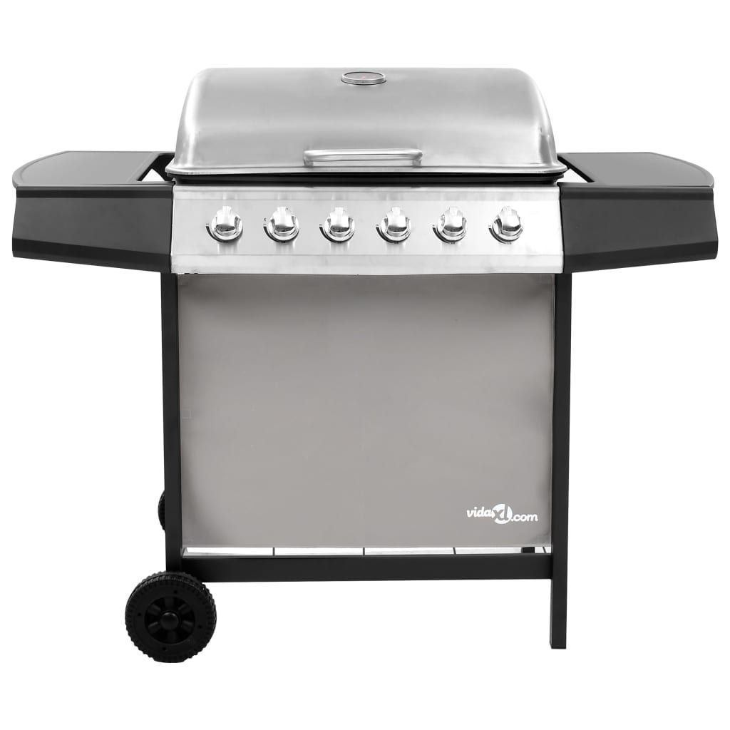 Barbacoa De Gas Con 6 Fogones Negro Y Plateado Vidaxl