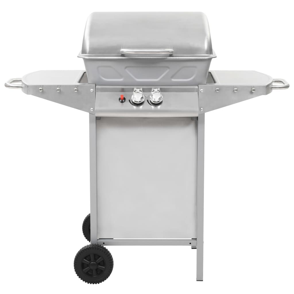 Barbacoa Portátil De Gas Con 2 Zonas Plateada Acero Inoxidable Vidaxl