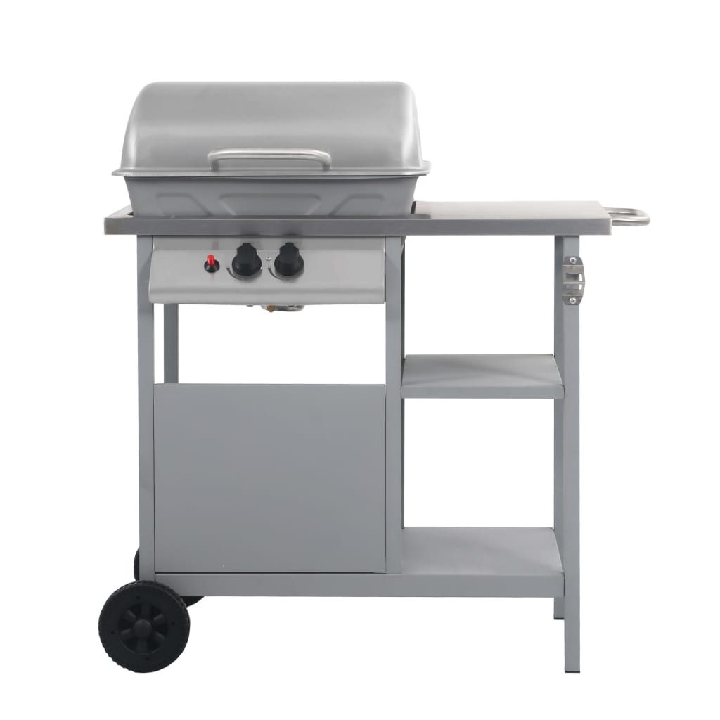 Barbacoa Portátil De Gas Con Mesita De 3 Estantes Plateado Vidaxl