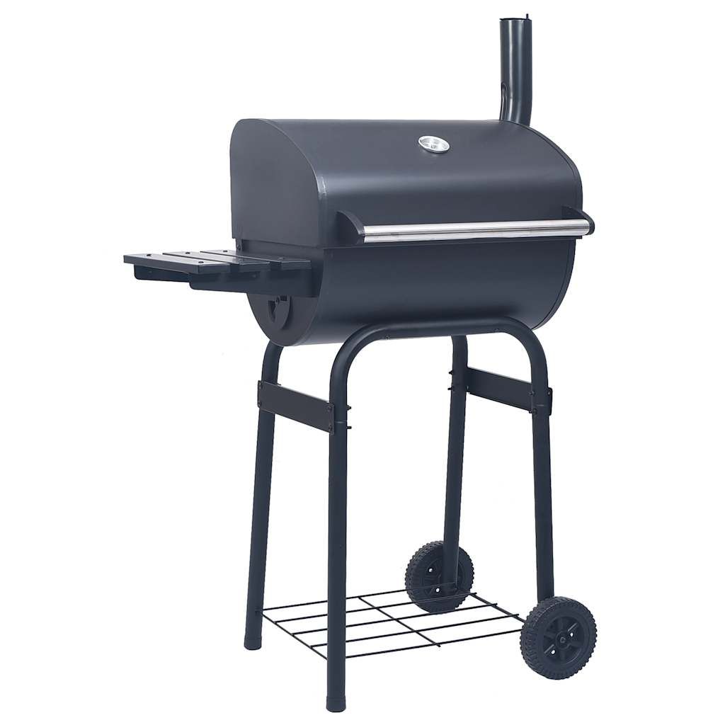 Barbacoa De Carbón Con Ahumador Y Estante Inferior Negro Vidaxl