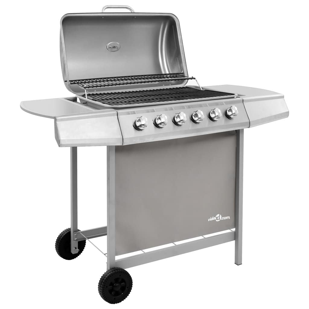 Barbacoa De Gas Con 6 Fogones Plateada Vidaxl