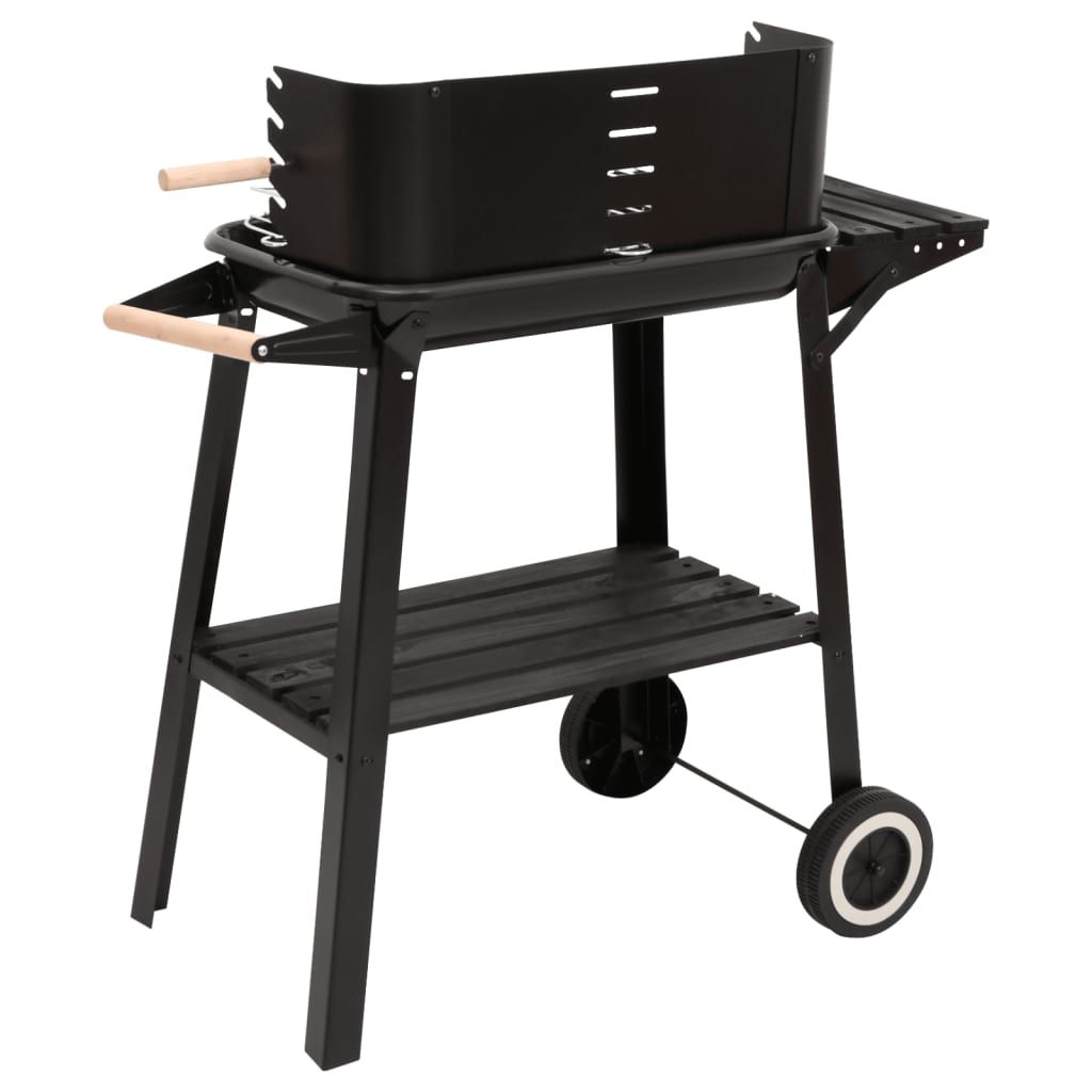 Barbacoa De Carbón Con Ruedas Acero Negro Vidaxl