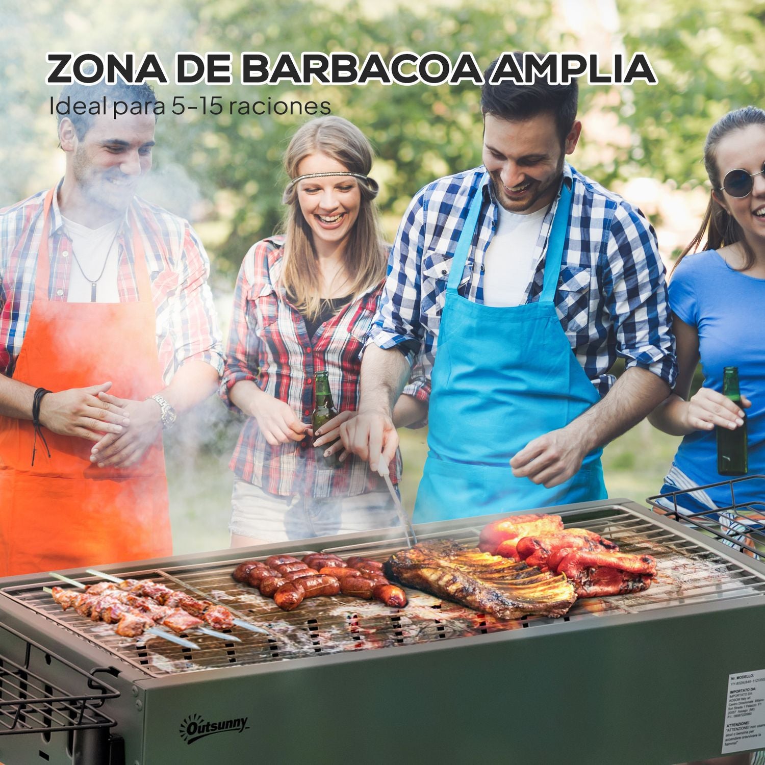 Barbacoa Carbón De Acero Inoxidable Metal 94x39x70 Cm-outsunny.verde