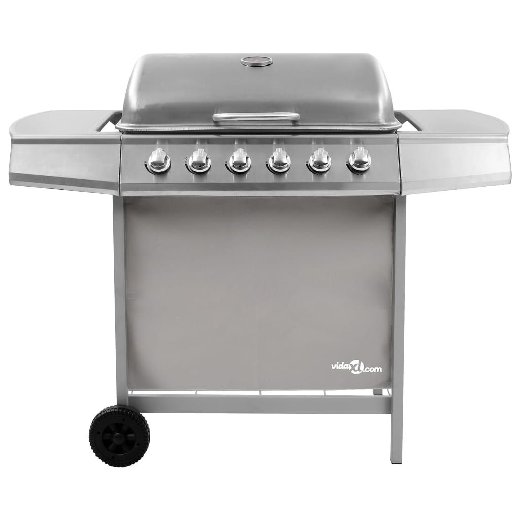 Barbacoa De Gas Con 6 Fogones Plateada Vidaxl